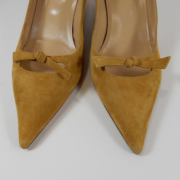 SERGIO ROSSI Pumps Size 35 5 Bow Pointed Toe Kitten Heel Caramel Suede NEW $695 - Picture 5 of 9